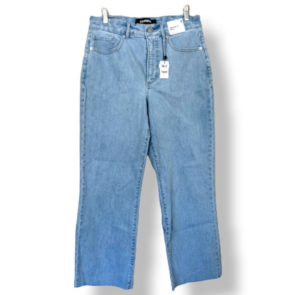 Express  | Jeans  High Rise High Waist Wide Leg Crop Light Wash Raw Hem Sz 8 NWT